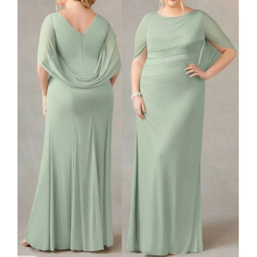 Azazie Sage Green Draped Sleeve Maxi Dress